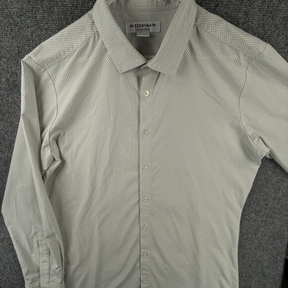 MIZZEN + MAIN Trim Fit Large Gray White Long Sleeve Button Up Shirt Performance - Picture 1 of 16